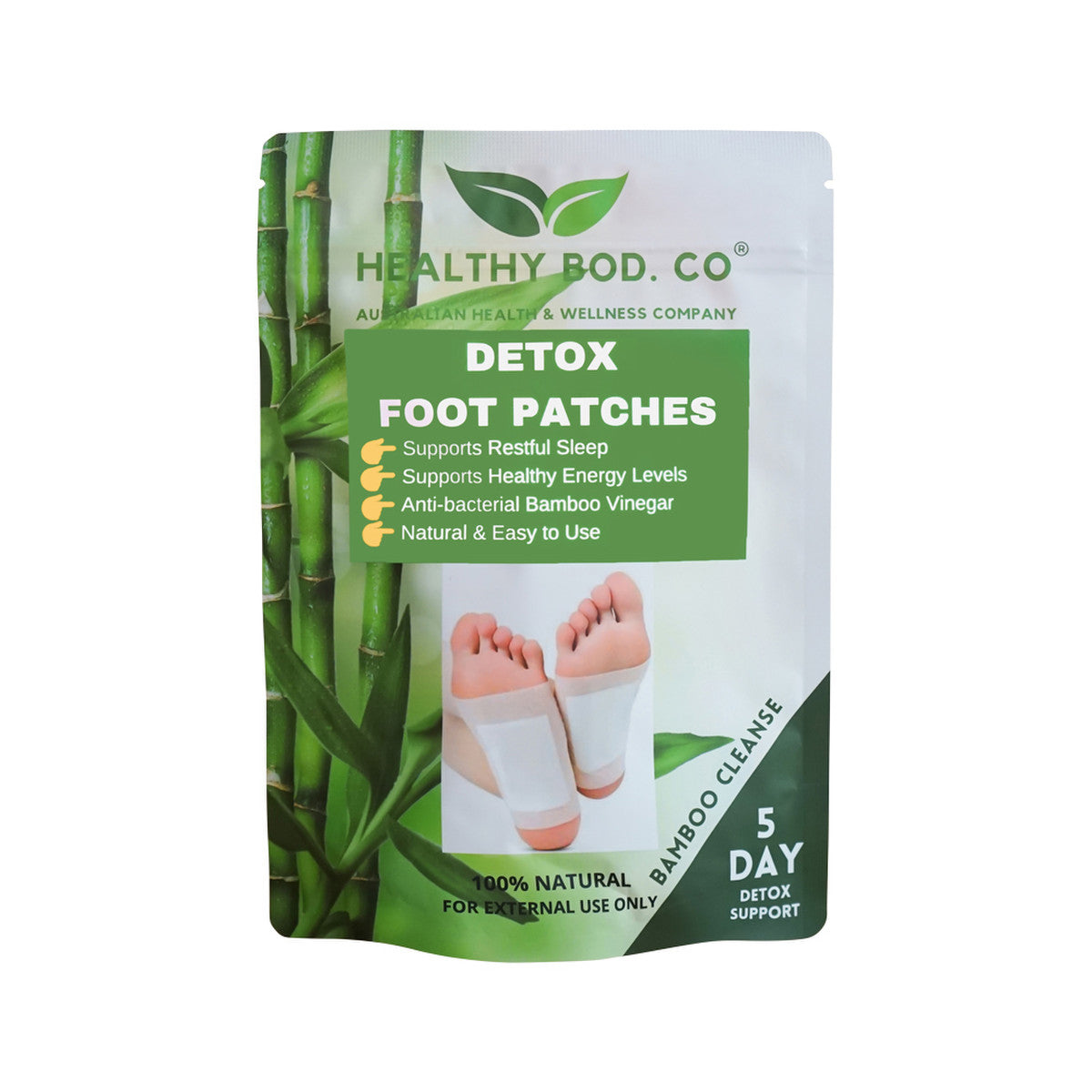 Healthy Bod. Co Detox Foot Patches Bamboo x 10 Patches (5 Pairs for 5 Day Detox) - Cutprice Online