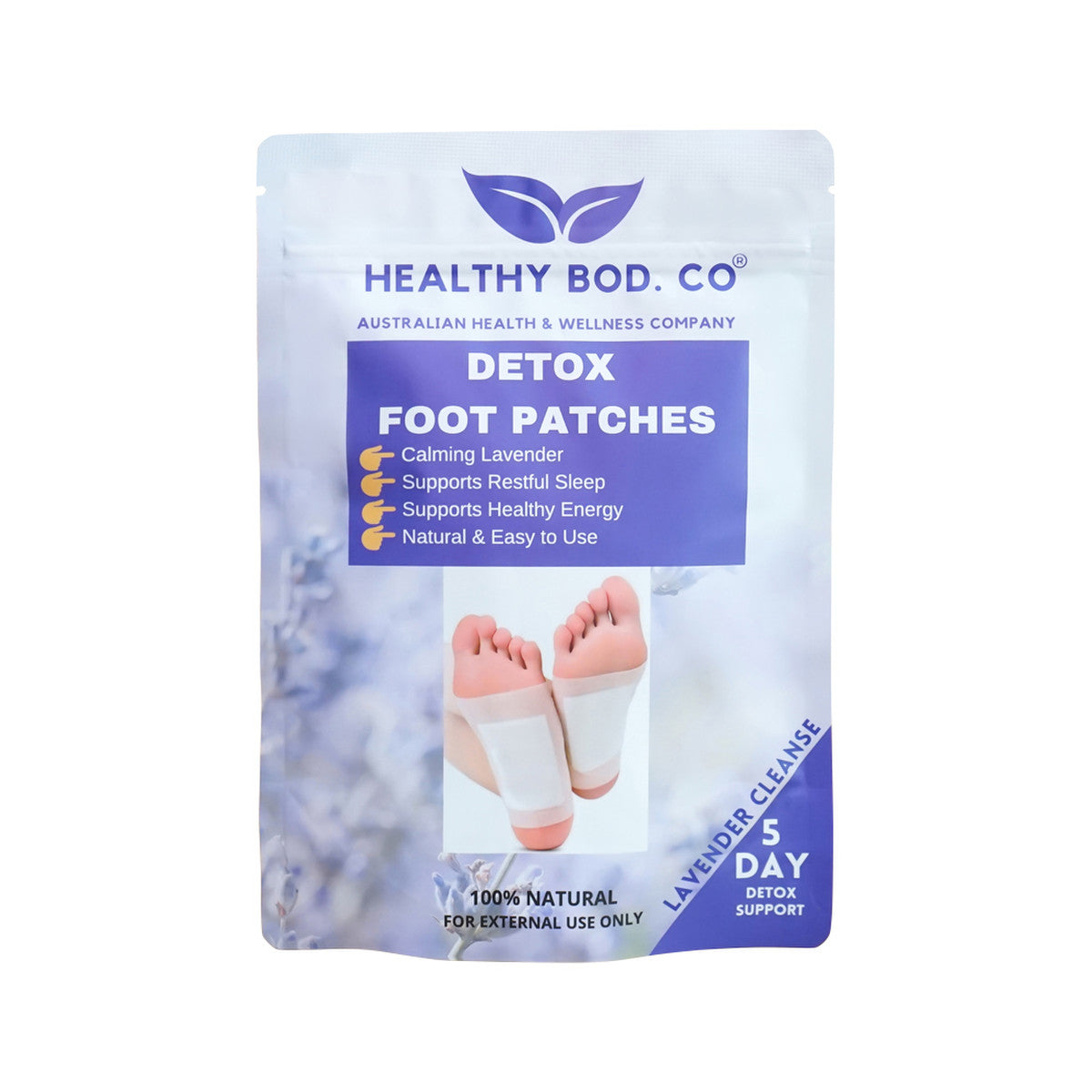 Healthy Bod. Co Detox Foot Patches Lavender x 10 Patches (5 Pairs for 5 Day Detox) - Cutprice Online