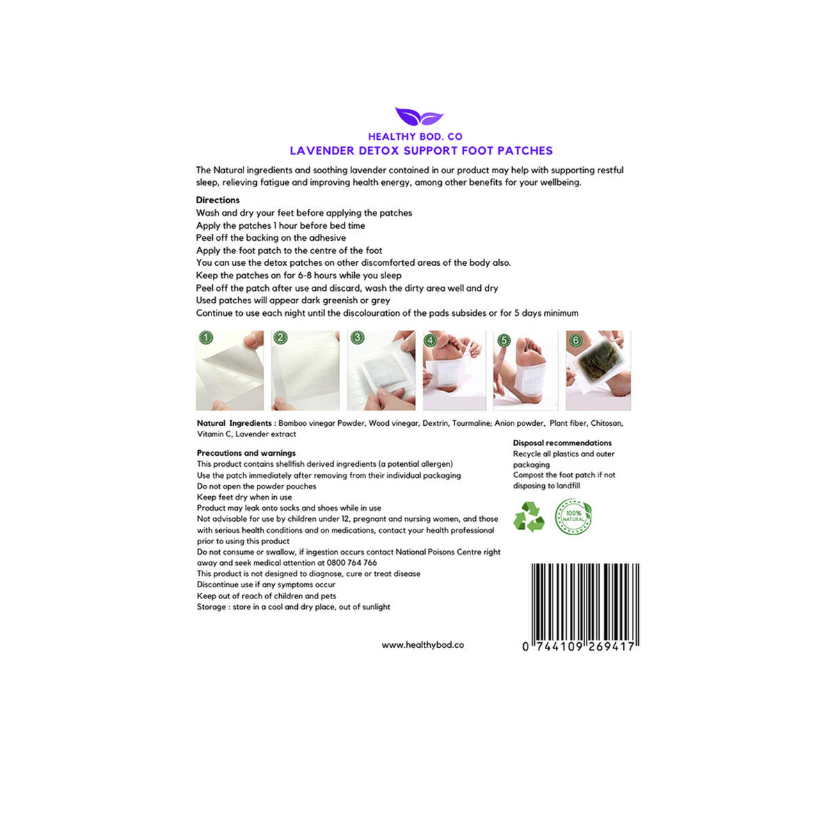 Healthy Bod. Co Detox Foot Patches Lavender x 10 Patches (5 Pairs for 5 Day Detox) - Cutprice Online