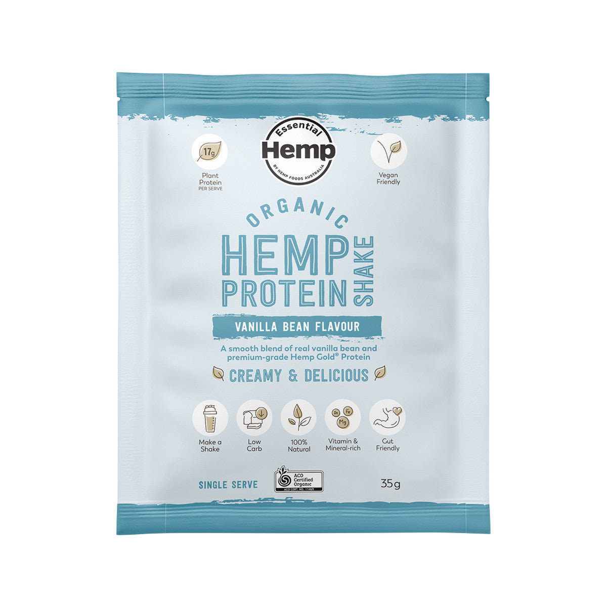 Hemp Foods Australia Organic Hemp Protein Shake Vanilla Bean Sachet 35g(Pack of 7) - Cutprice Online