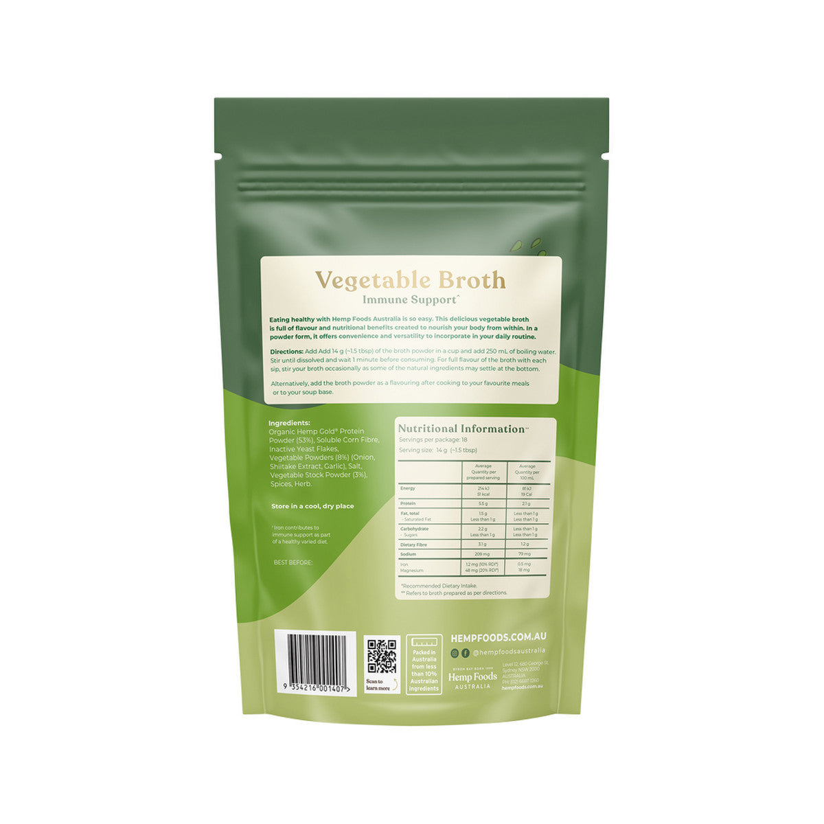 Hemp Foods Australia Broth Vegetable Immunity Support 252g - Cutprice Online