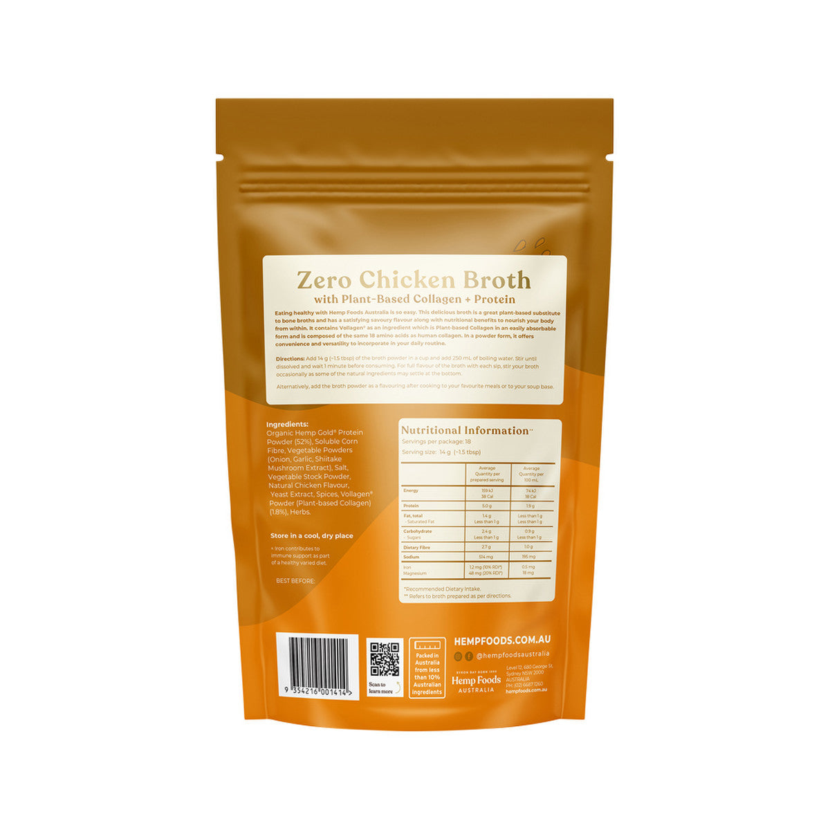 Hemp Foods Australia Broth Zero Chicken (Vegan) Immunity Support With Plant-Based Collagen + Protein 252g - Cutprice Online