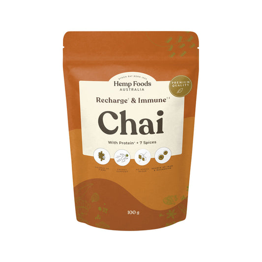 Hemp Foods Australia Chai Recharge + Immune With Protein + 7 Spices 100g - Cutprice Online