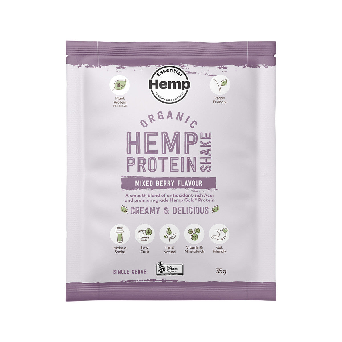 Hemp Foods Australia Organic Hemp Protein Shake Mixed Berry Sachet 35g (Pack of 7) - Cutprice Online