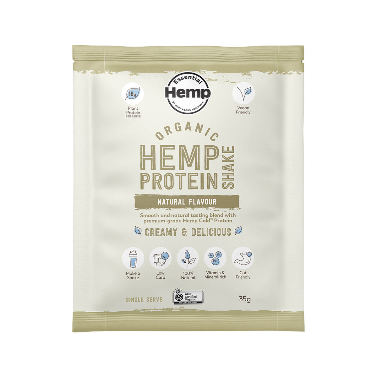 Hemp Foods Australia Organic Hemp Protein Shake Natural Sachet 35g (Pack of 7) - Cutprice Online
