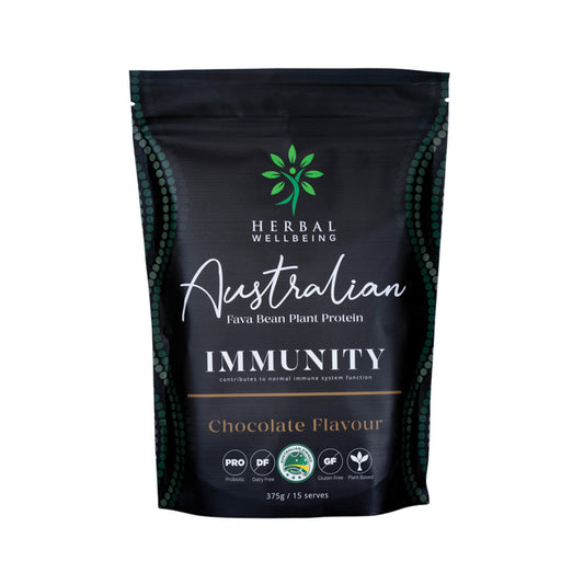 Herbal Wellbeing Australian Fava Bean Plant Protein Immunity Chocolate 375g - Cutprice Online