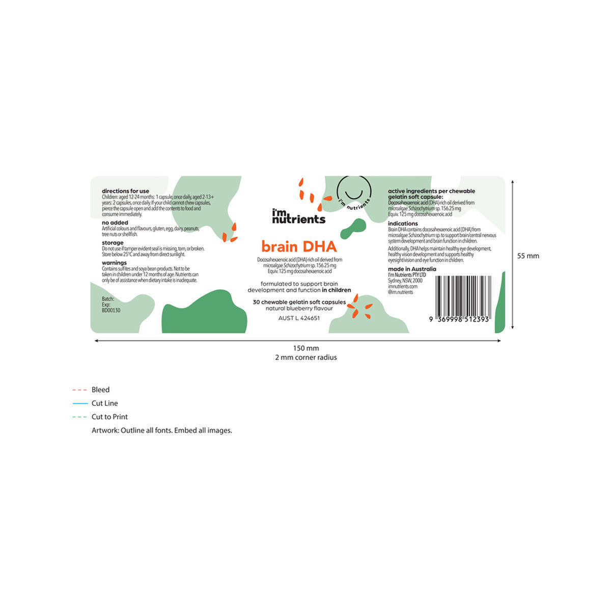 I'm Nutrients Brain DHA Chewable (Blueberry) 30c - Cutprice Online