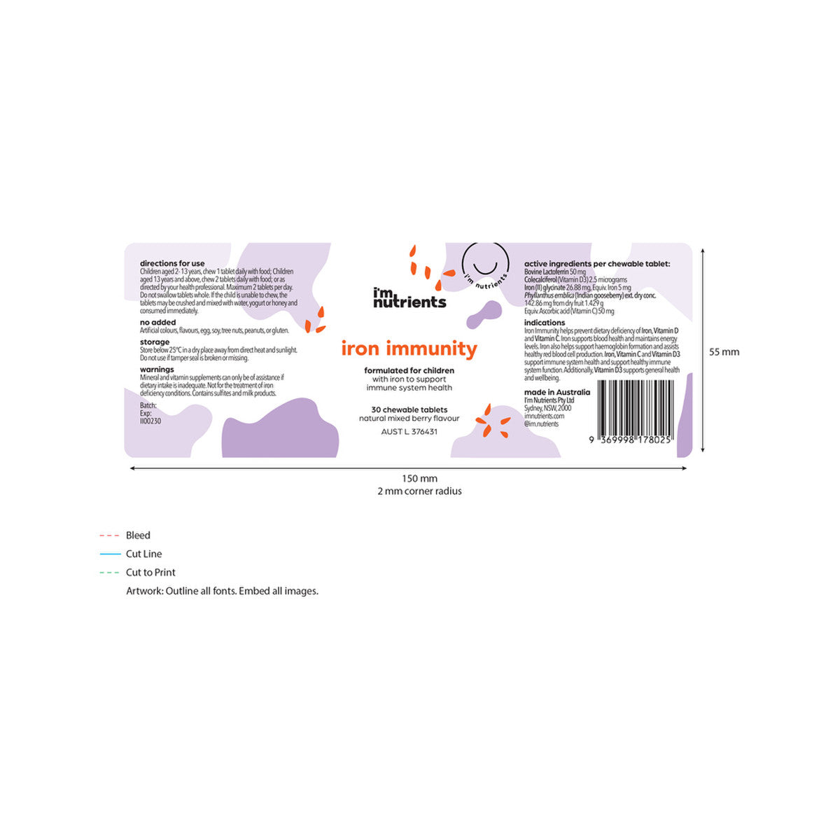 I'm Nutrients Iron Immunity Chewable (Mixed Berry) 30t - Cutprice Online