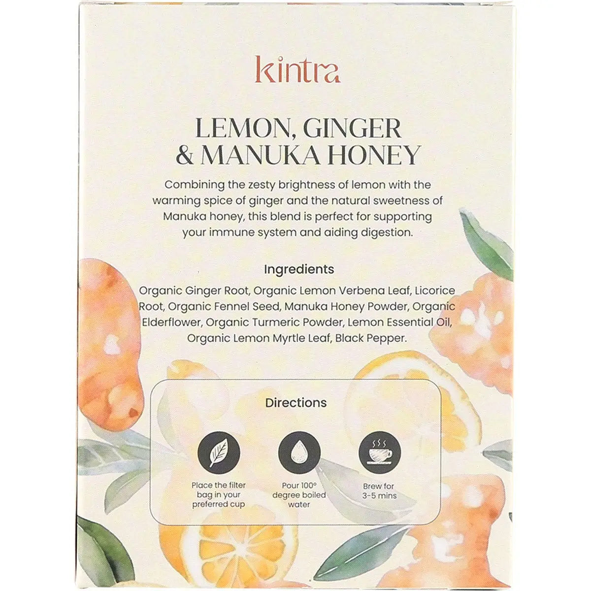 KINTRA FOODS Herbal Tea Bags Lemon & Ginger With Manuka Honey 25 KINTRA FOODS
