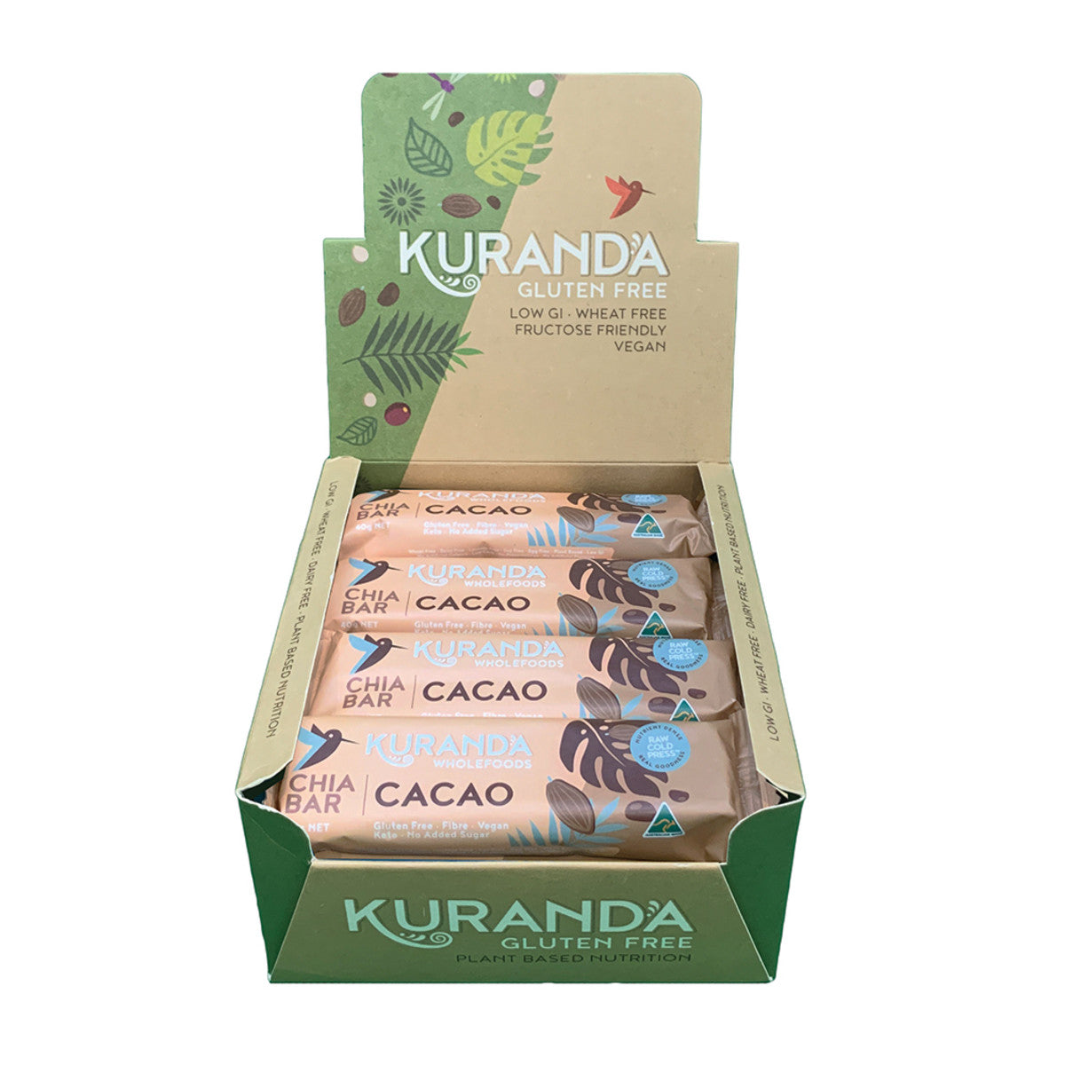 Kuranda Wholefoods Gluten Free Chia Bars Chia & Cacao Nibs 40g(Pack of 16) - Cutprice Online
