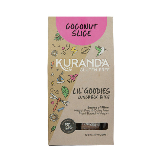 Kuranda Wholefoods Gluten Free Lil' Goodies Lunchbox Bites Coconut Slice 18g x 10 Pack - Cutprice Online