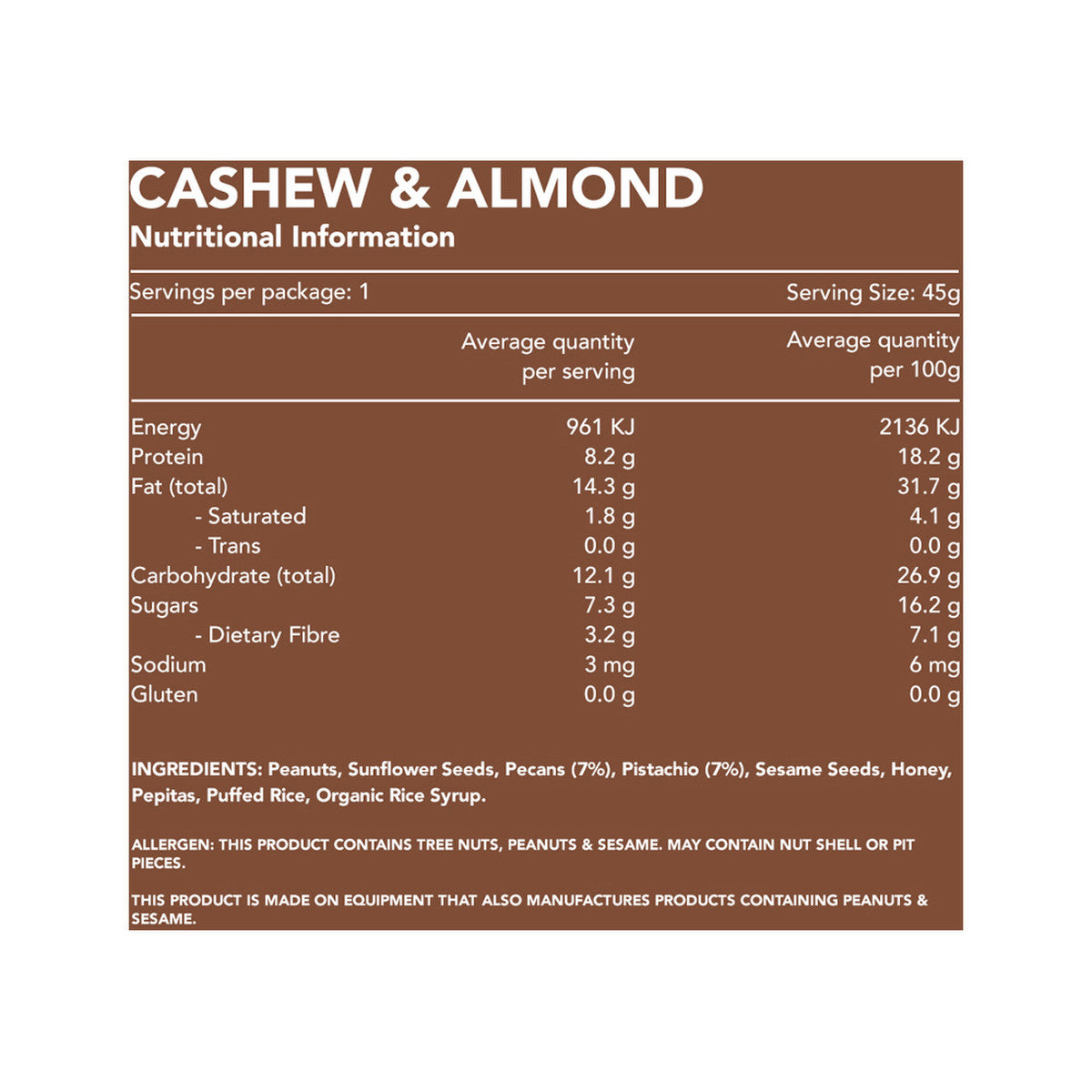 Kuranda Wholefoods Gluten Free Nut Bars Cashew & Almond 45g(Pack of 16) - Cutprice Online
