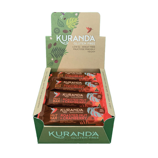 Kuranda Wholefoods Gluten Free Nut Bars Roasted Nut & Cranberry 45g(Pack of 16) - Cutprice Online