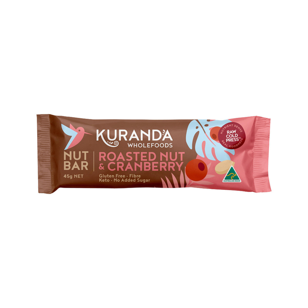 Kuranda Wholefoods Gluten Free Nut Bars Roasted Nut & Cranberry 45g(Pack of 16) - Cutprice Online