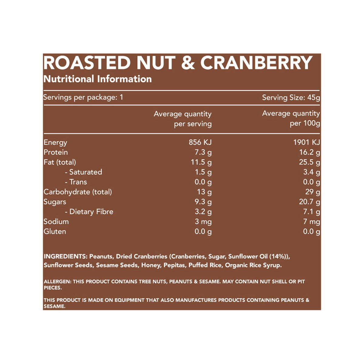 Kuranda Wholefoods Gluten Free Nut Bars Roasted Nut & Cranberry 45g(Pack of 16) - Cutprice Online