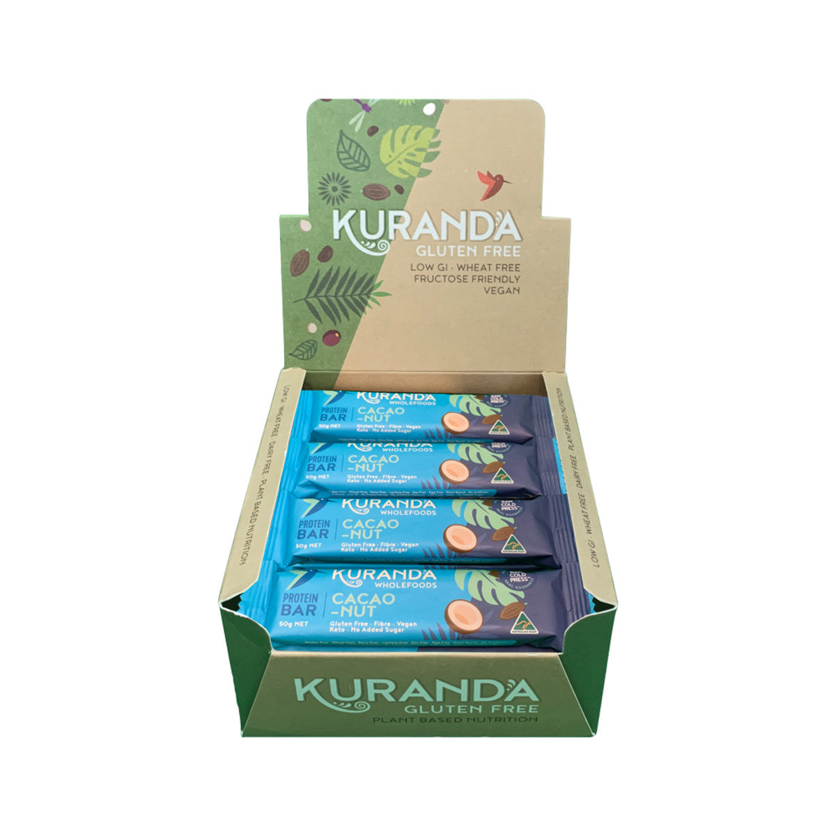 Kuranda Wholefoods Gluten Free Protein Bars Cacao Nut 50g(Pack of 16) - Cutprice Online