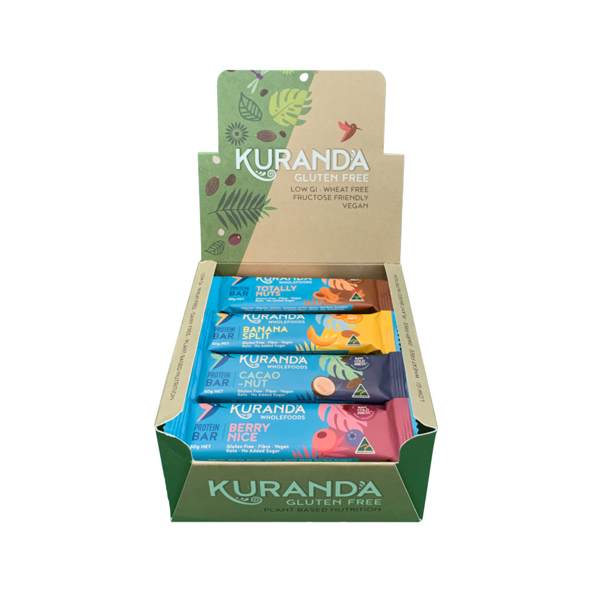 Kuranda Wholefoods Gluten Free Protein Bars Mixed 50g(Pack of 16) (contains: 4 of each flavour) - Cutprice Online