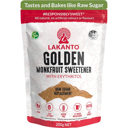 LAKANTO Golden - Monkfruit Sweetener Raw Cane Sugar Replacement 200g LAKANTO