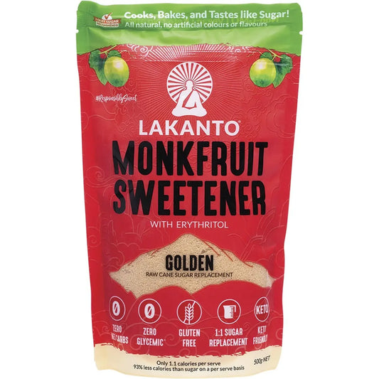 LAKANTO Golden - Monkfruit Sweetener Raw Cane Sugar Replacement 500g LAKANTO