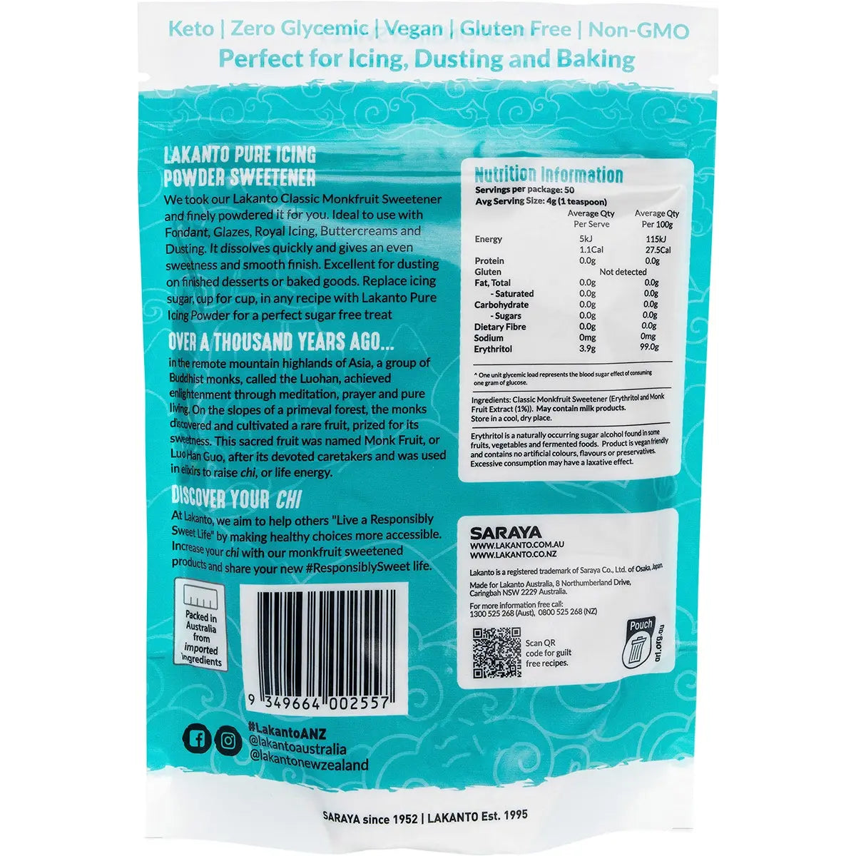 LAKANTO Icing Powder - Monkfruit Sweetener Icing Sugar Replacement 200g LAKANTO