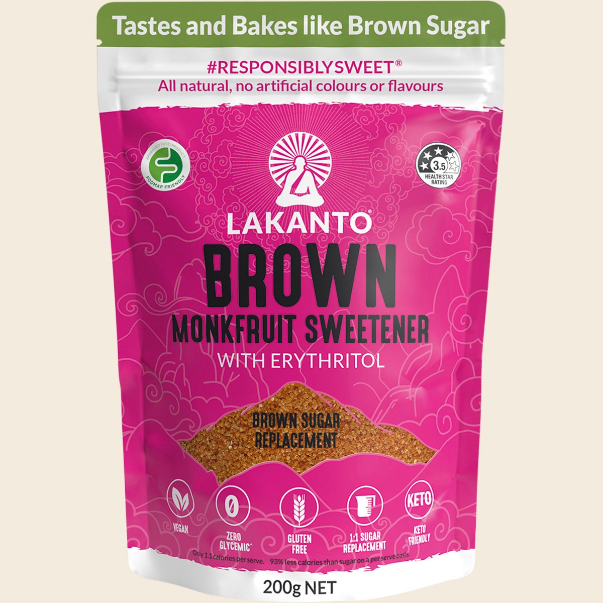 Lakanto Brown Monkfruit Sweetener Brown Sugar Replacement 200g