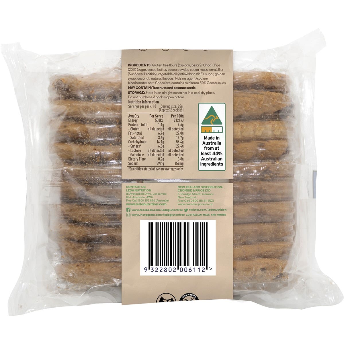 Leda Choc Chip Cookies Bakery Range 6x250g LEDA