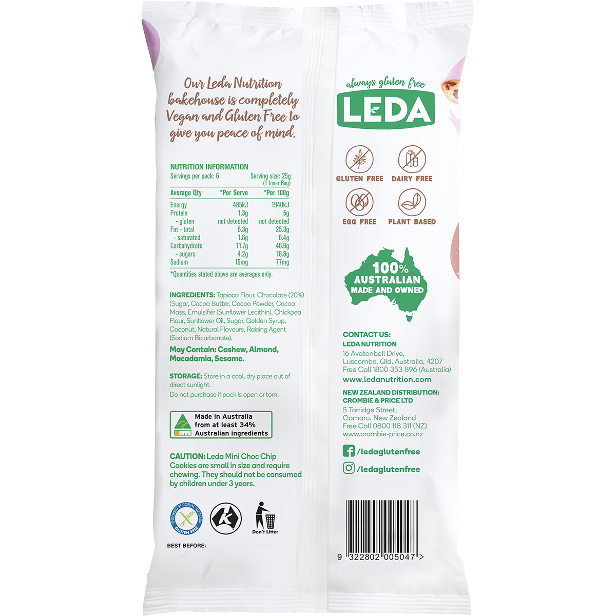 Leda Mini Choc Chip Cookies 150g x 6 Pack