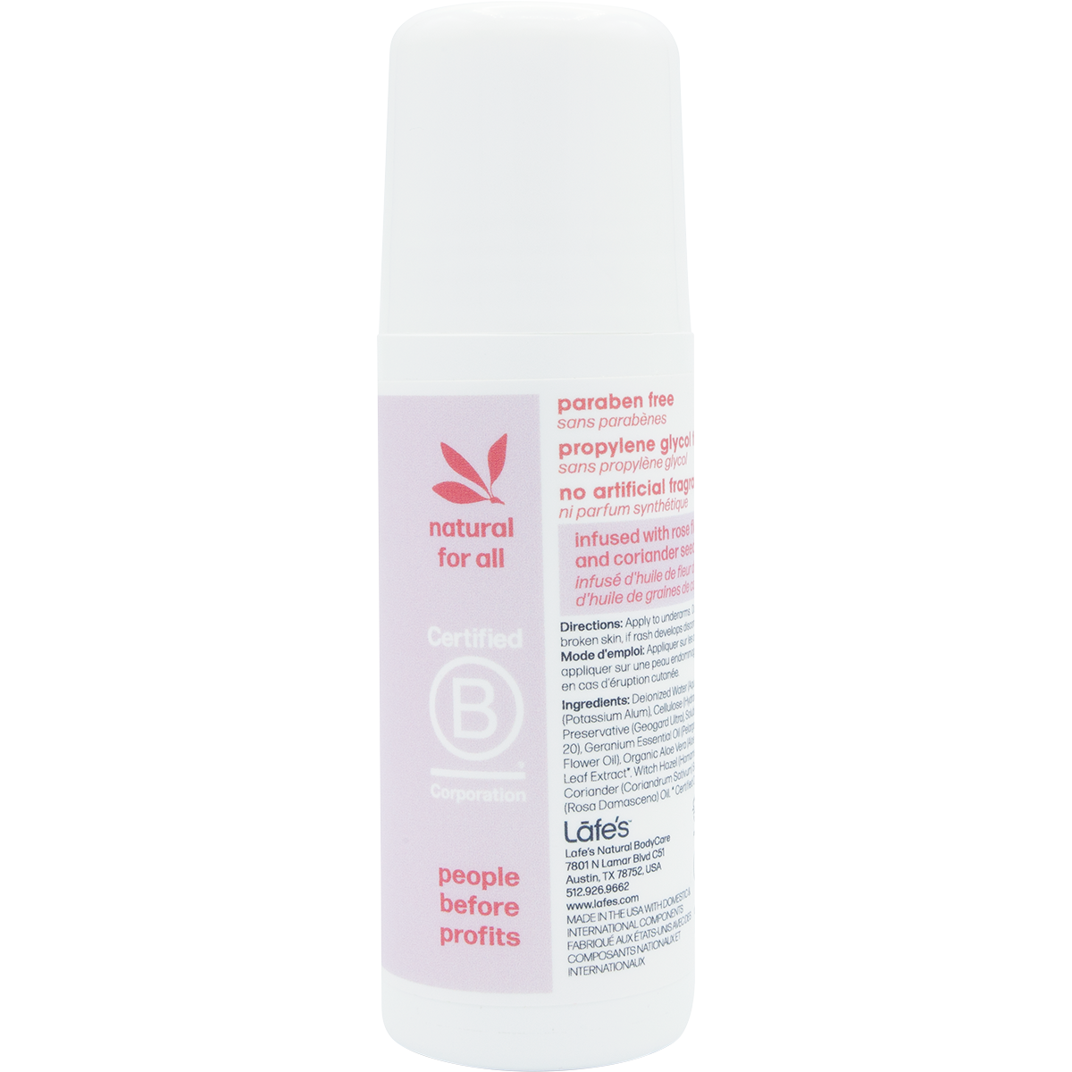 Lafe's Roll On Deodorant Rose + Coriander 88ml