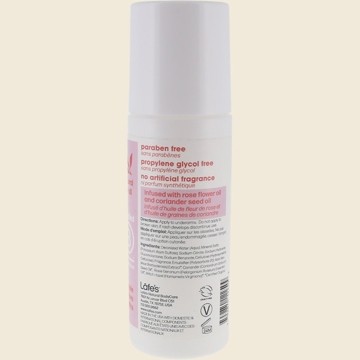 Lafe's Roll On Deodorant Rose + Coriander 88ml