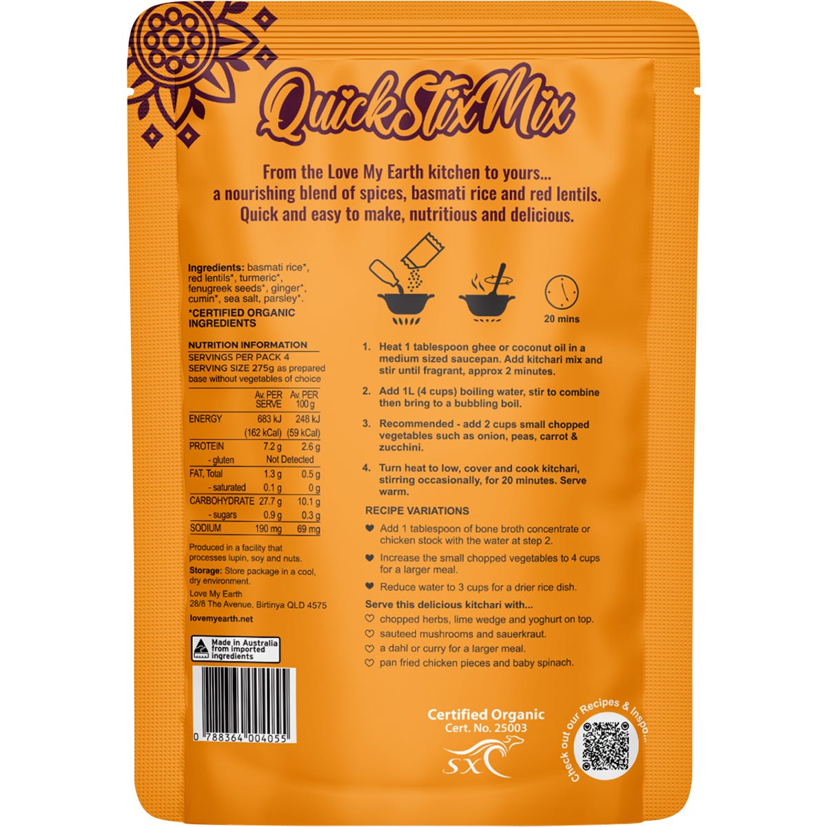 Love My Earth Quick Stix Mix Organic Turmeric Kitchari 200g - Cutprice Online