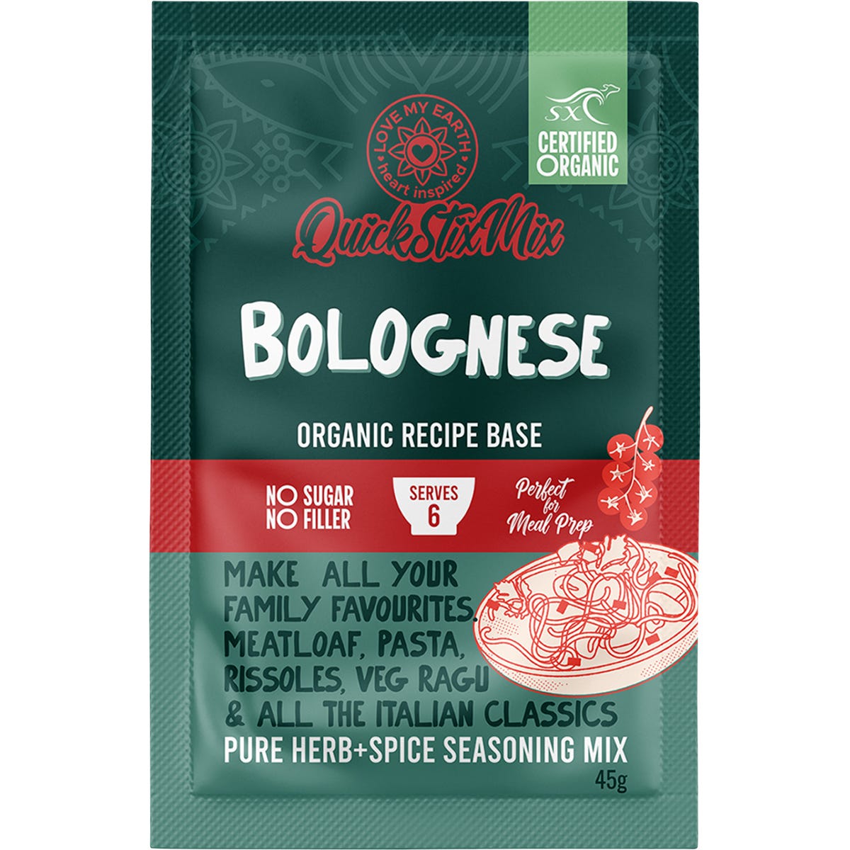 Love My Earth Quick Stix Mix Organic Recipe Base Bolognese 10x45g
