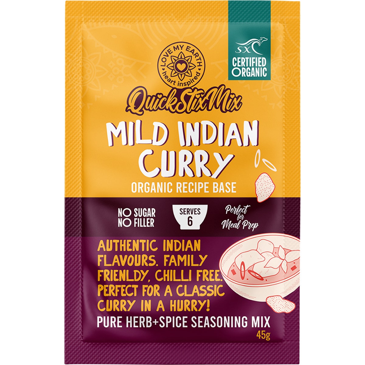 Love My Earth Quick Stix Mix Organic Recipe Base Mild Indian Curry 10x45g - Cutprice Online