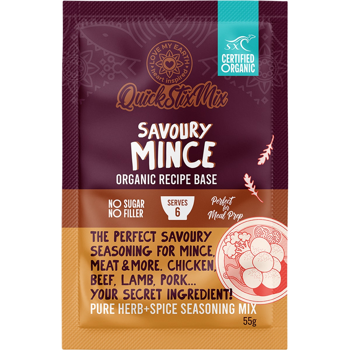 Love My Earth Quick Stix Mix Organic Recipe Base Savoury Mince 10x55g - Cutprice Online
