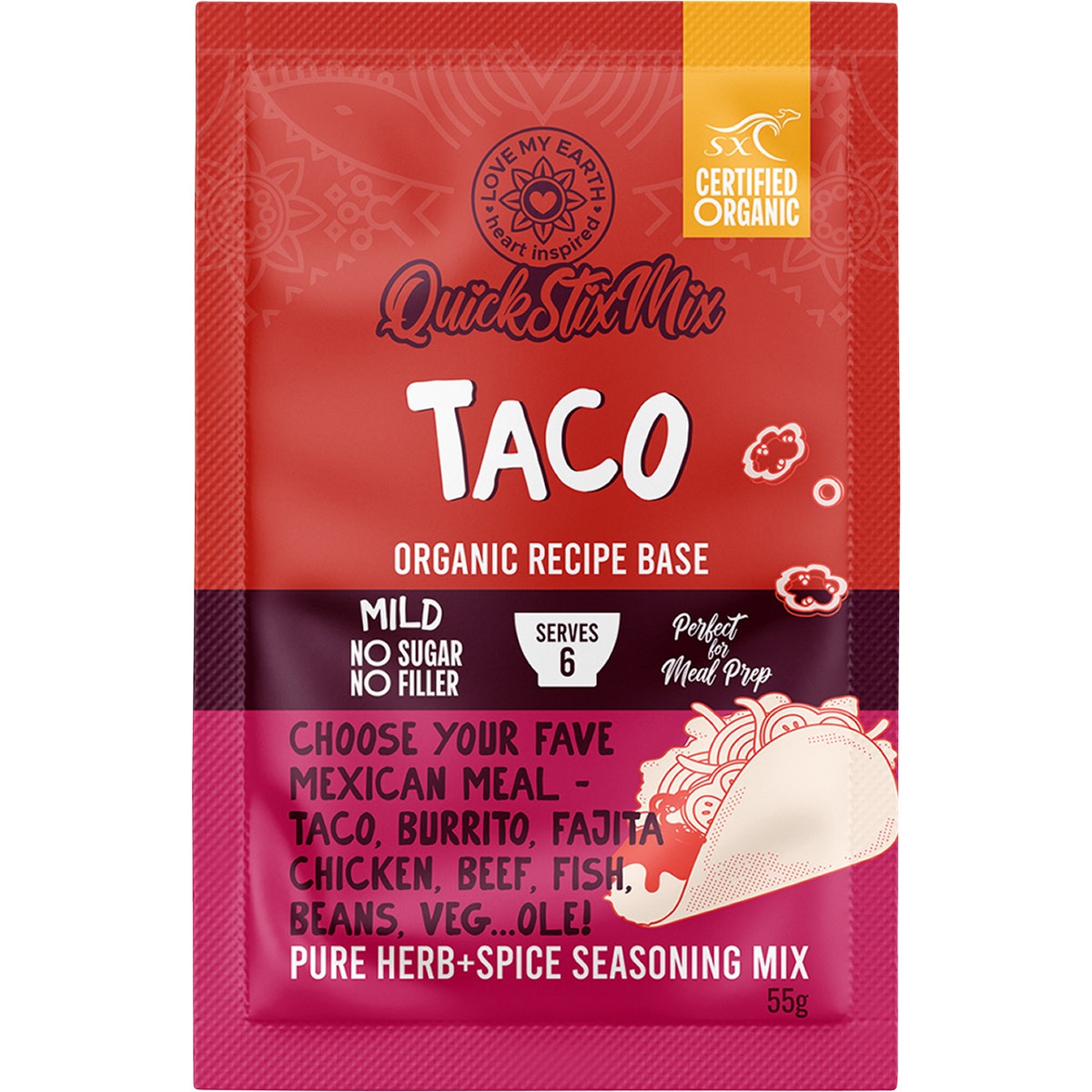 Love My Earth Quick Stix Mix Organic Recipe Base Taco 10x55g - Cutprice Online