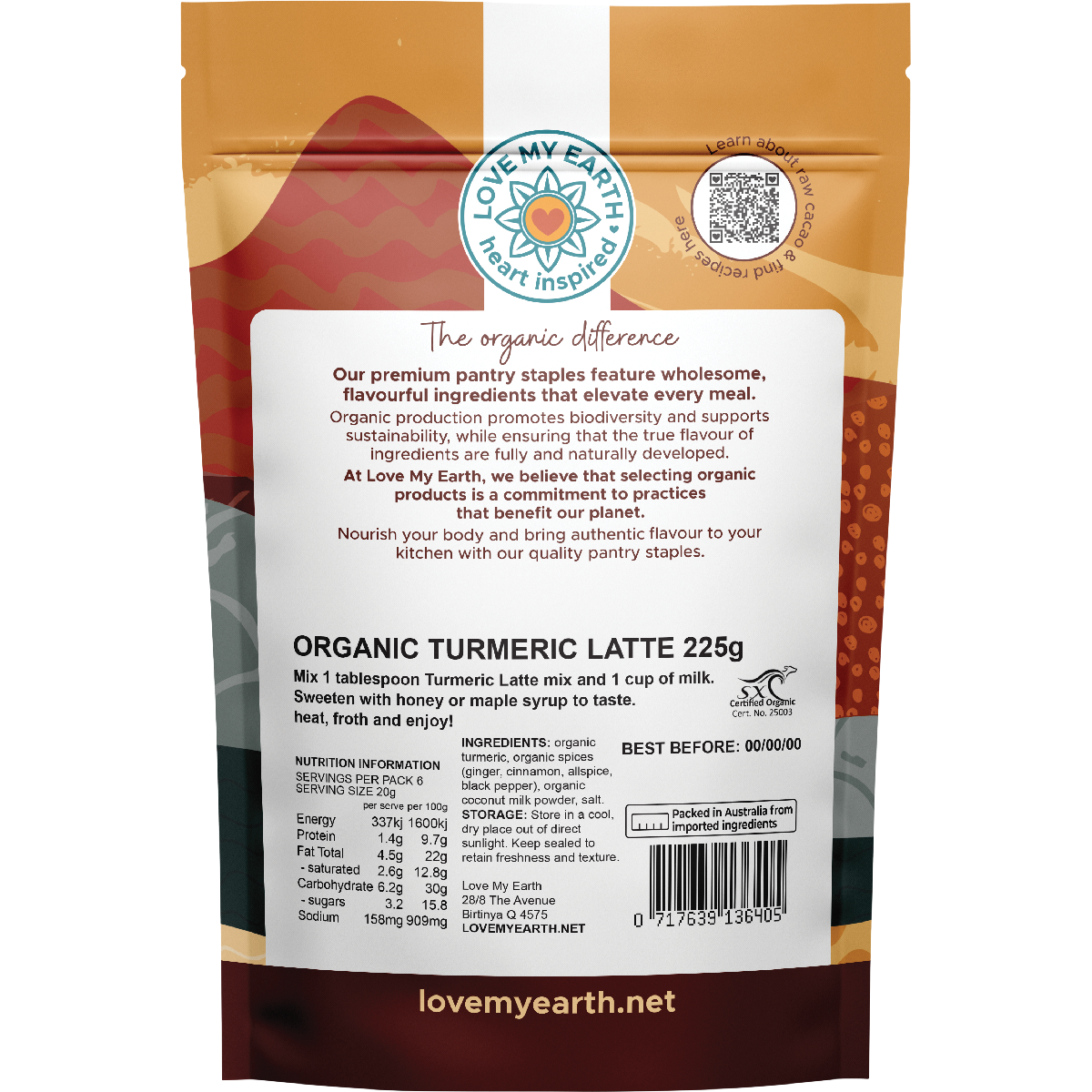 Love My Earth Organic Spiced Turmeric Latte 125g