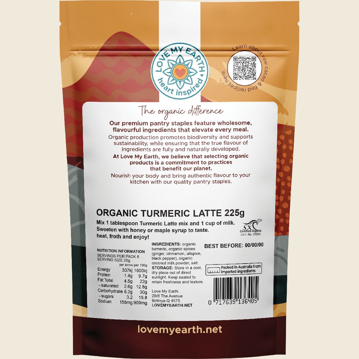 Love My Earth Organic Spiced Turmeric Latte 125g