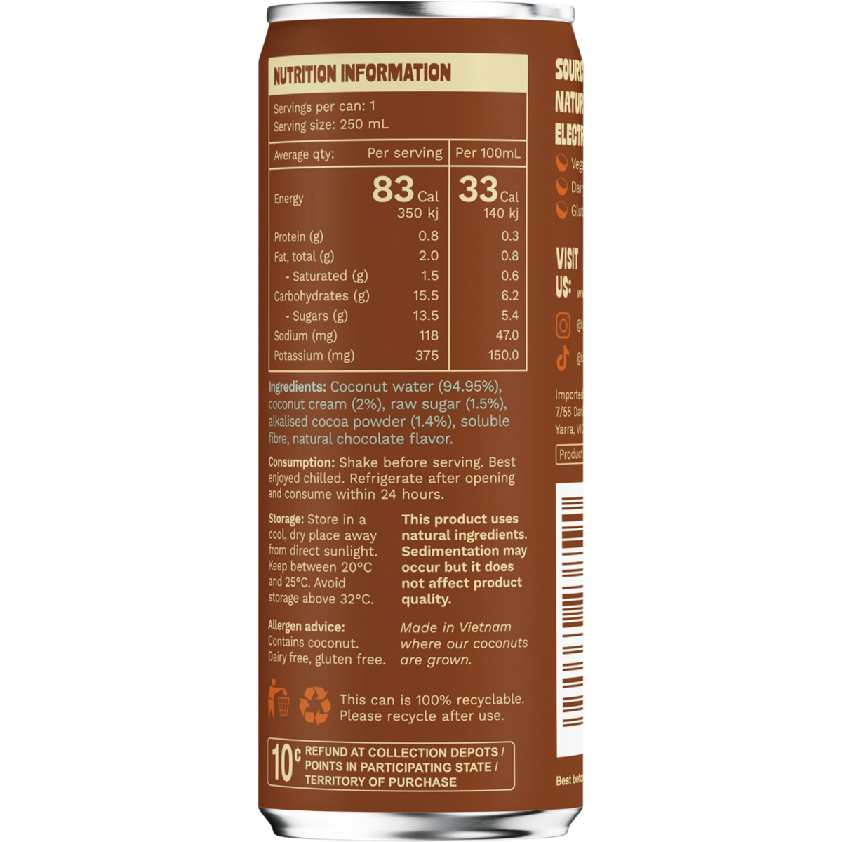 Locao Chocolate Coconut Water 250ml x 24 Pack