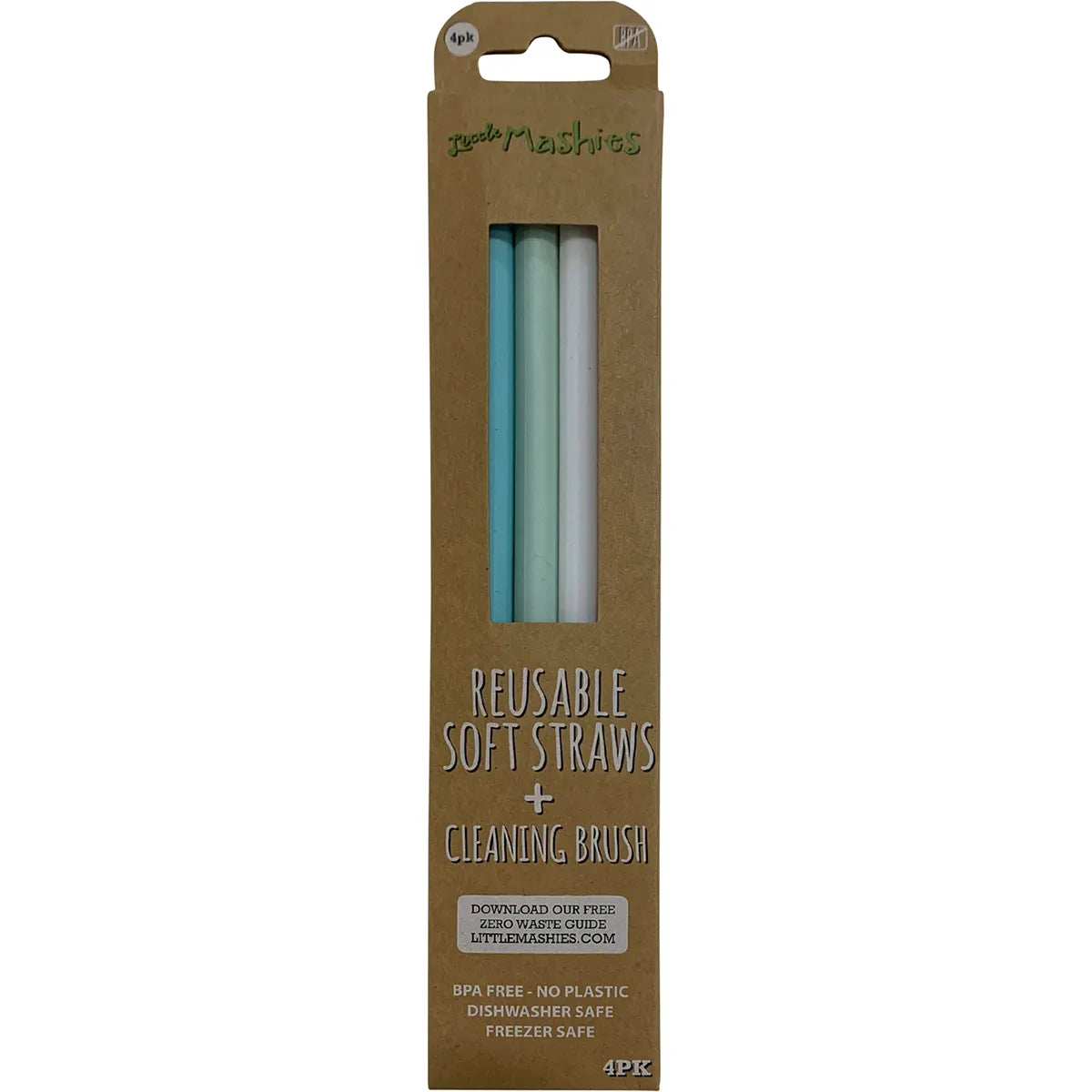 LITTLE MASHIES Reusable Soft Silicone Straws Pastel + Cleaning Brush 4pk - Cutprice Online