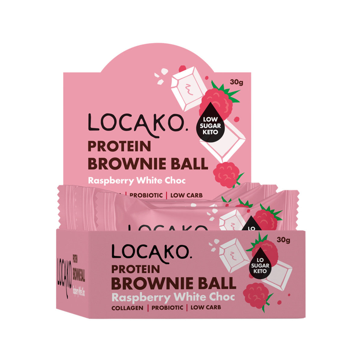 Locako Protein Brownie Ball Raspberry White Chocolate 30g(Pack of 10) - Cutprice Online