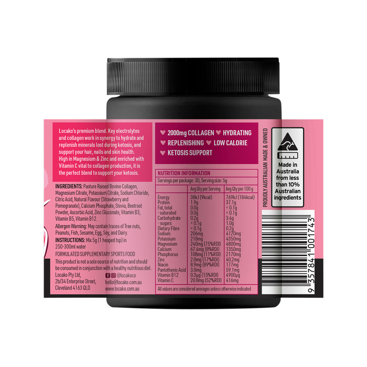 Locako Electrolytes + Collagen Strawberry & Pomegranate 150g - Cutprice Online