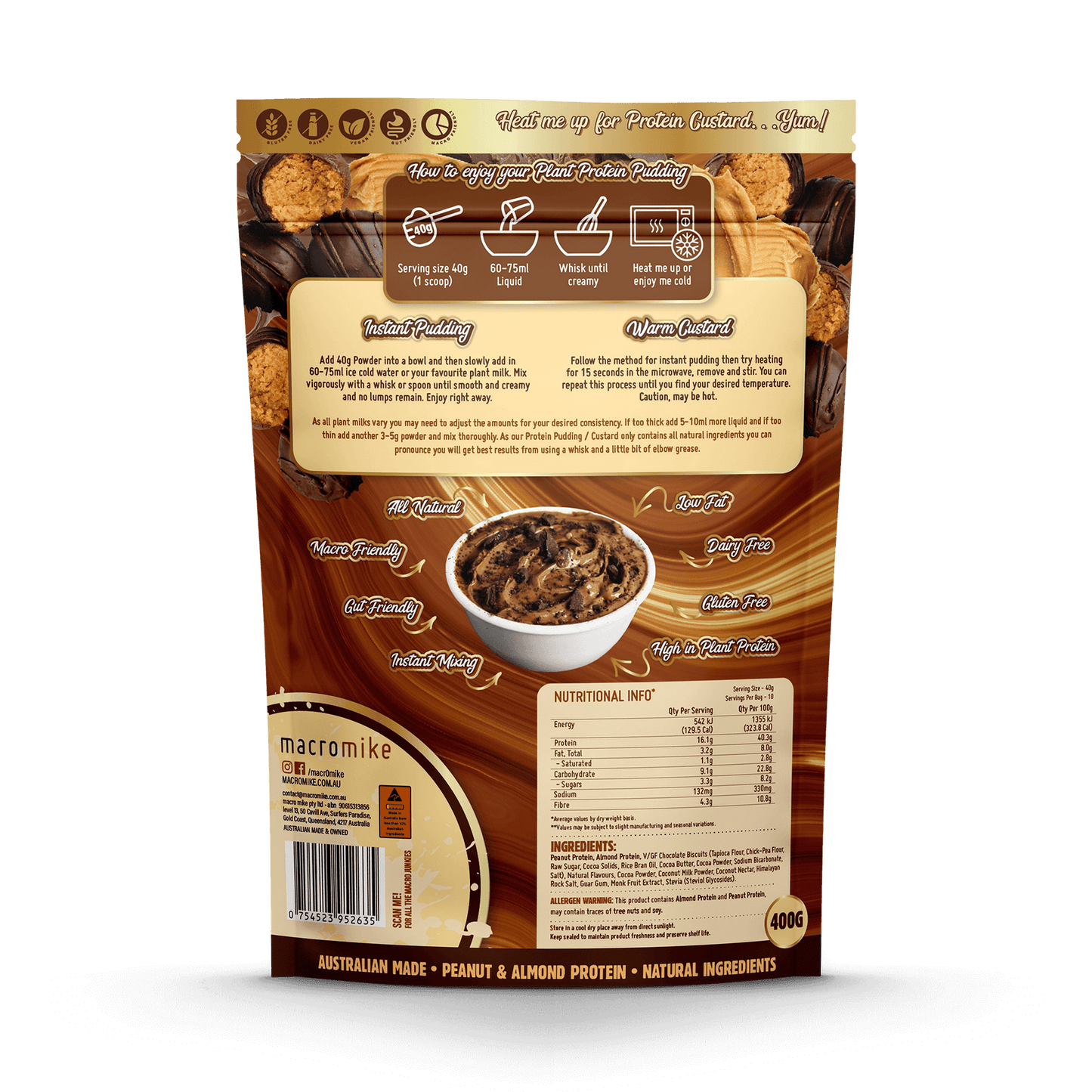 Macro Mike Plant Protein Pudding Choc Peanut Truffle Fudge 400g MACRO MIKE