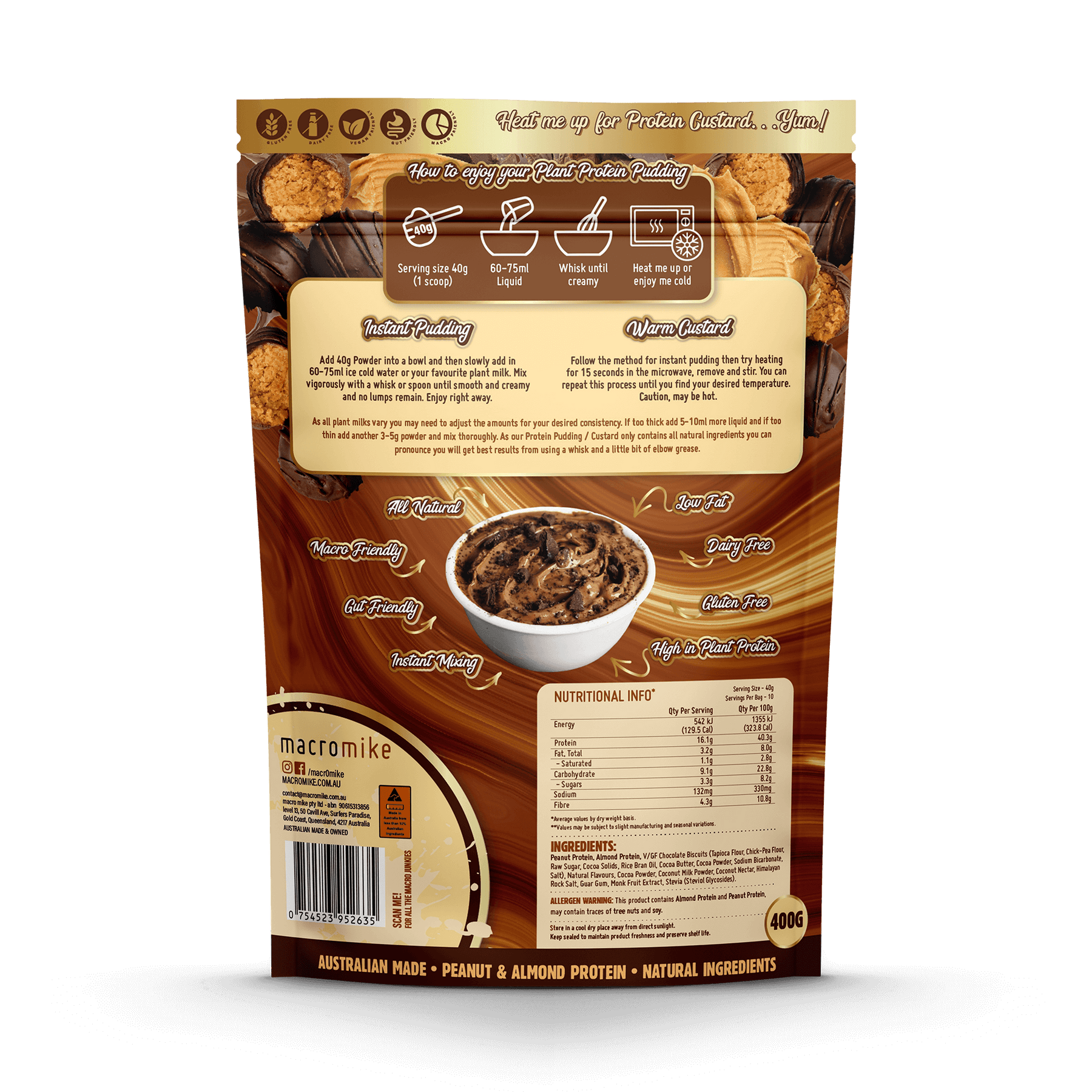 Macro Mike Plant Protein Pudding Choc Peanut Truffle Fudge 400g MACRO MIKE