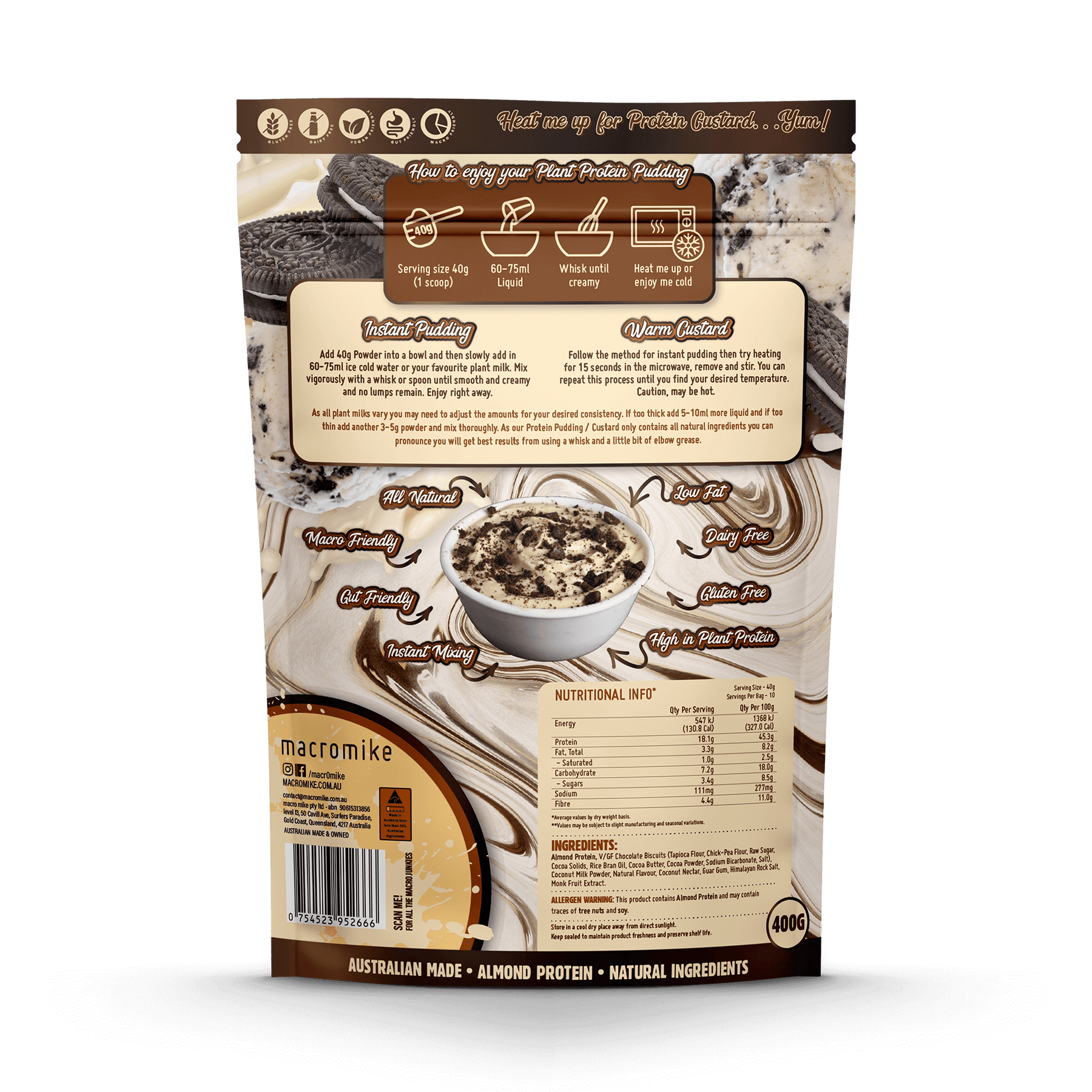 Macro Mike Plant Protein Pudding Cookies & Cream 400g MACRO MIKE