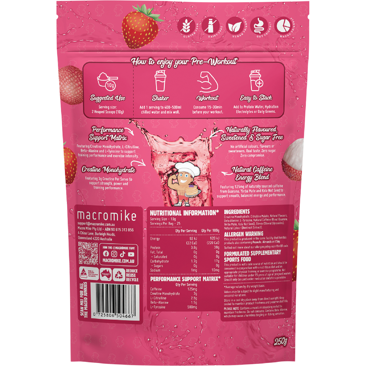 Macro Mike Pre-Workout Lychee Strawberry Crush 250g