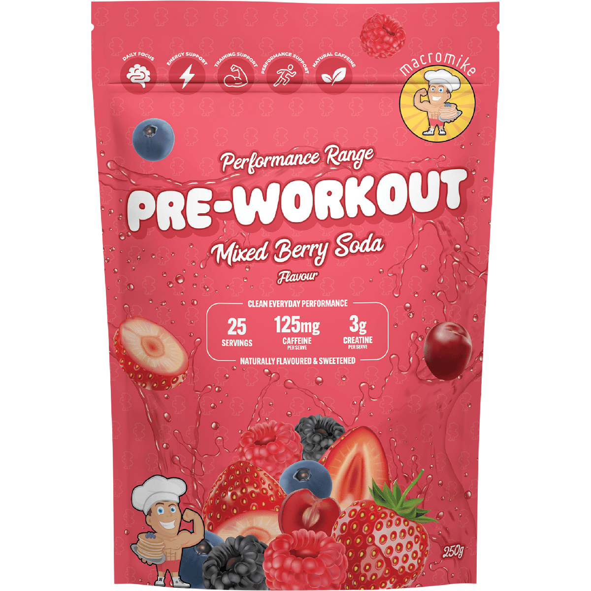 Macro Mike Pre-Workout Mixed Berry Soda 250g