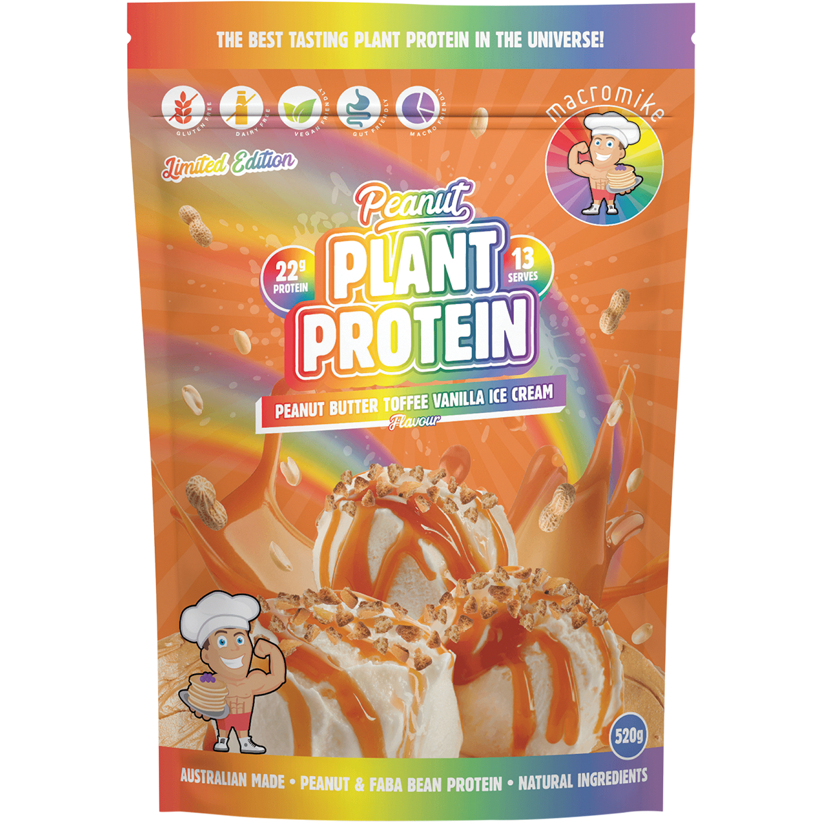 Macro Mike Peanut Plant Protein Peanut Butter Toffee Vanilla Cream 520g