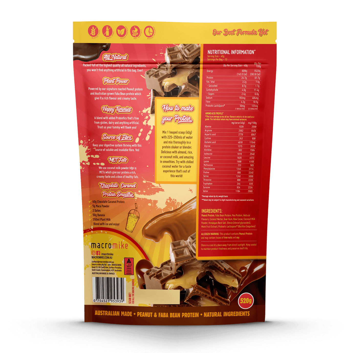 MACRO MIKE Peanut Plant Protein Chocolate Caramel 520g MACRO MIKE