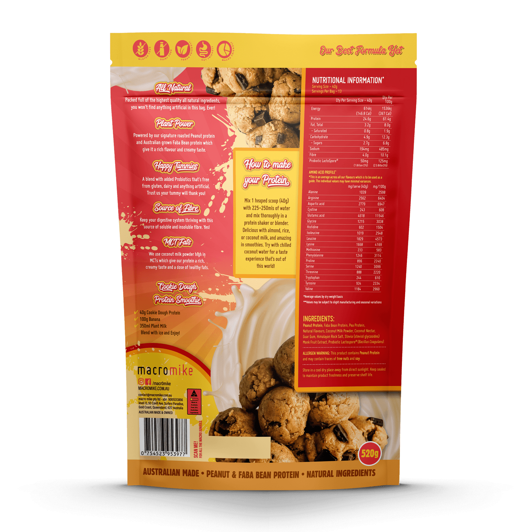 Macro Mike Peanut Plant Protein Cookie Dough 520g MACRO MIKE