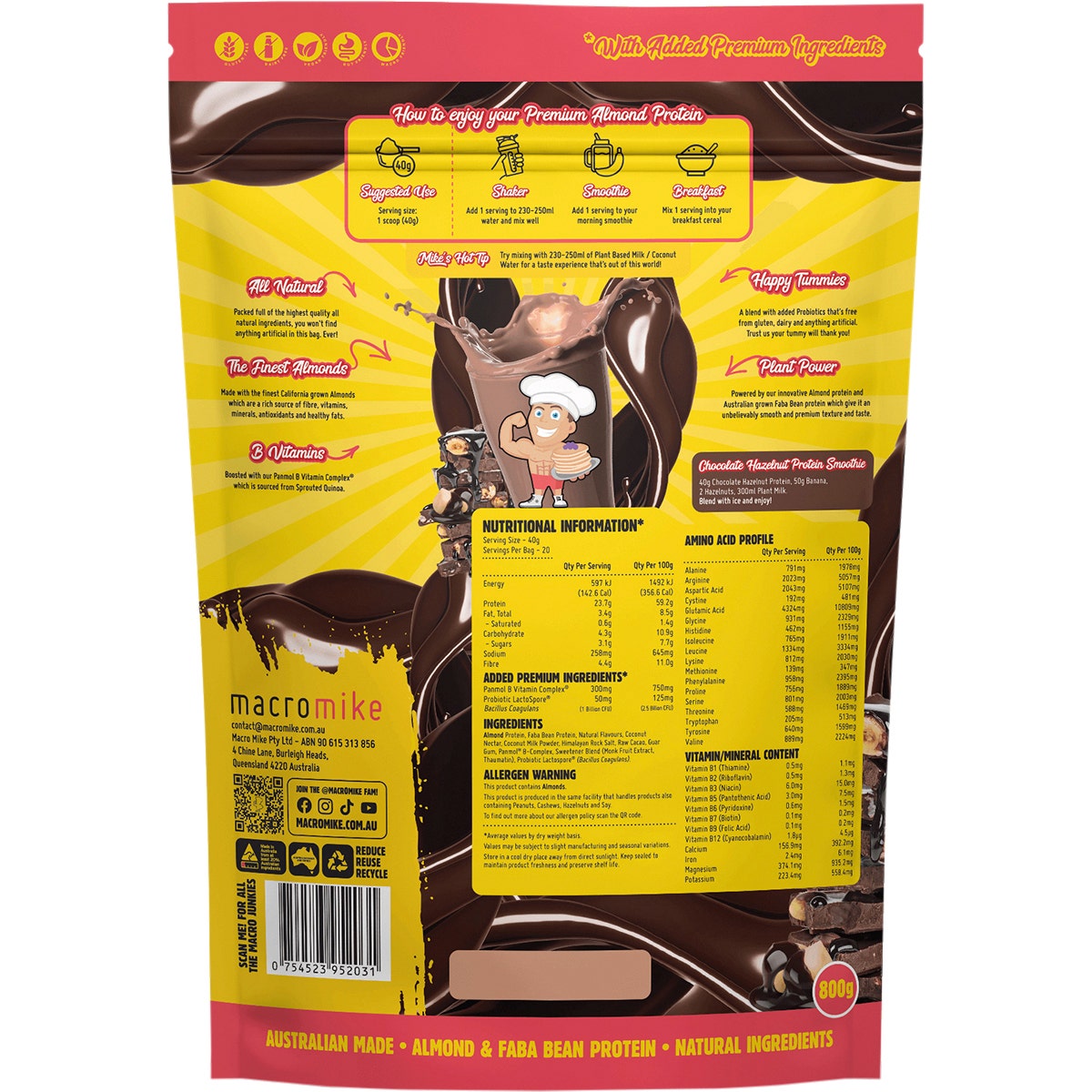 MACRO MIKE Premium Almond Protein Choc Hazelnut 800g MACRO MIKE
