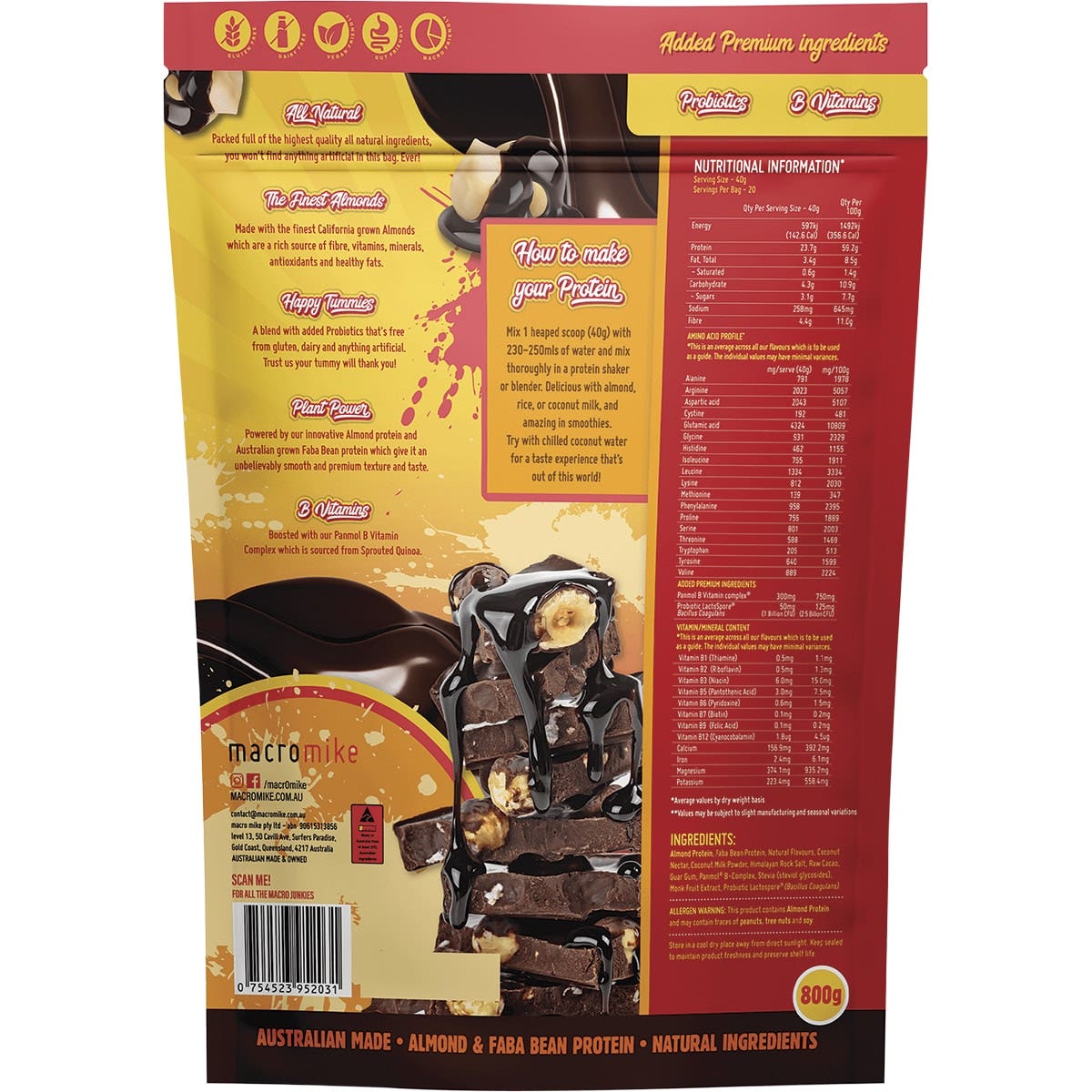 MACRO MIKE Premium Almond Protein Choc Hazelnut 800g MACRO MIKE